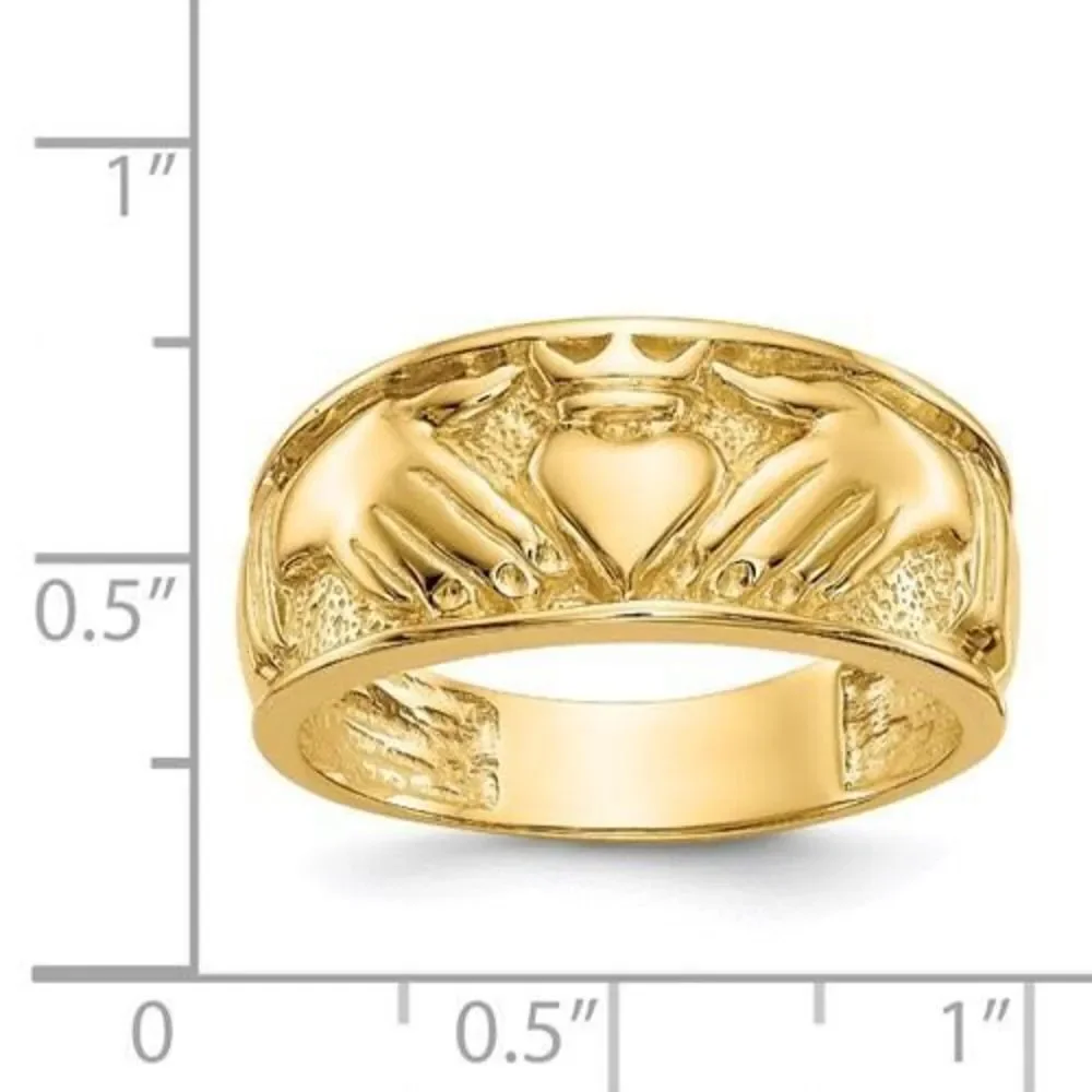 14k Gold Polished Mens Claddagh  Band